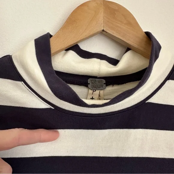 We The Free People Striped Peplum Mock Neck Tunic Top Size Small French Sailor - Picture 15 of 15